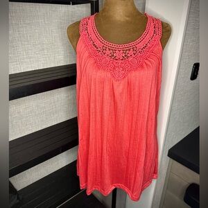Carolyn Taylor Blouse sz Small Coral Pink Lace Crochet Boho Sleeveless Flowy Top